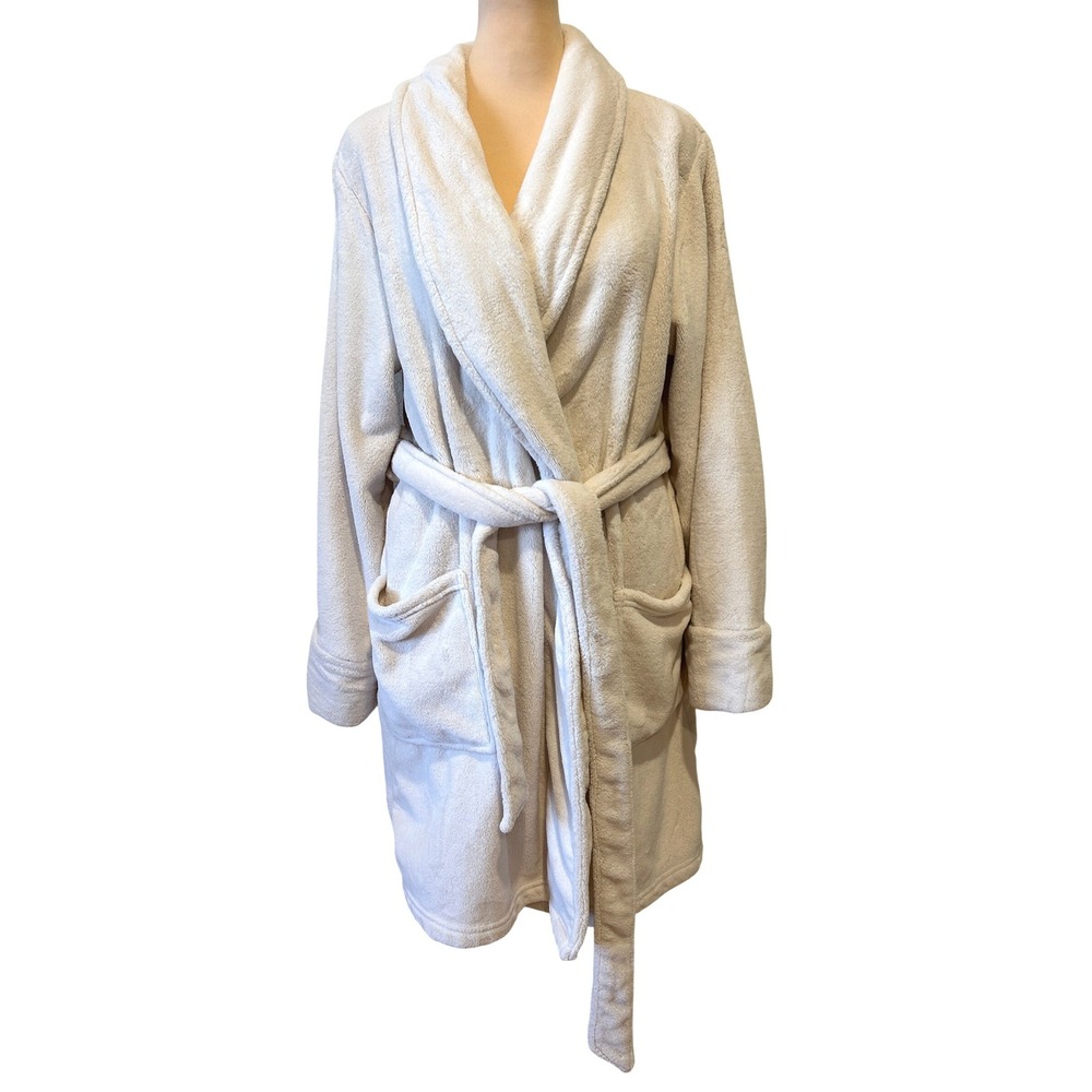 Soma Robe Size S/M Cream Ivory Plush Fleece Shawl Collar Belted Loungewear NWOT